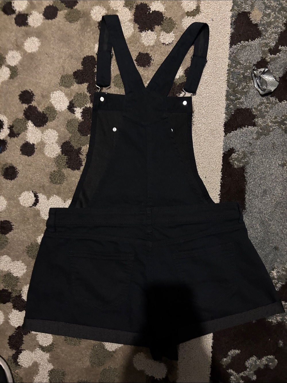 No Boundaries dark navy blue, with black accents and inside,Denim Short Overalls - Picture 3 of 13